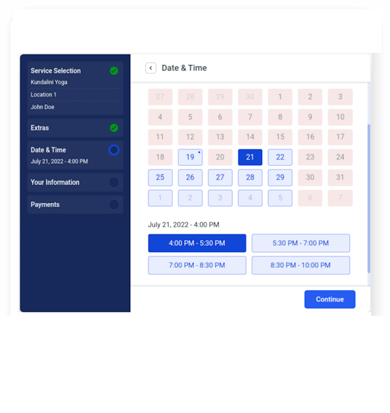 Event list and booking calendar view